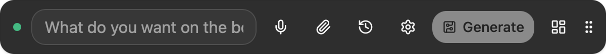 Ada's strip: prompt field, microphone, attach, history, settings, Generate